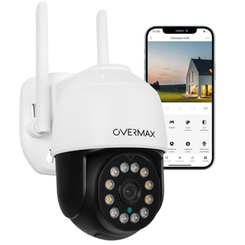 Overmax CAMSPOT 4.95 QHD 4MPx Außen-PTZ-Kamera, Farb-Nachtmodus 60m Drehbare Kamera 355°/90°, Blickwinkel 100° Bewegungserkennungsalarm, Zwei-Wege-Audio, automatische Verfolgung, Außenbereich