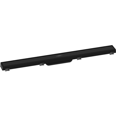 hansgrohe Fertigset Duschrinne RainDrain Match, Abflussrinne 800mm, Bodenablauf Dusche mit höhenverstellbarem Rahmen, Mattschwarz