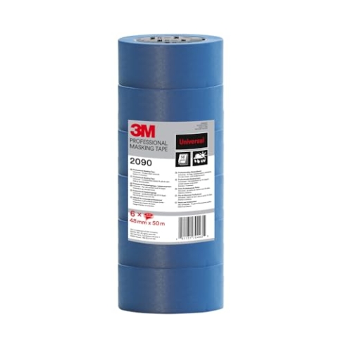 3M Pro Malerabdeckband 2090 - 6 Rollen, 48 mm x 50 m, Blau - für glatte Oberflächen, UV-beständig, innen und außen