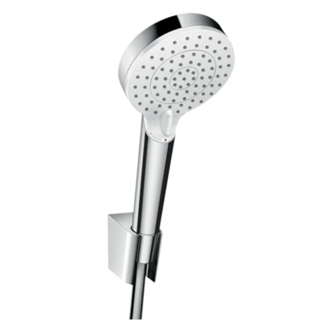 hansgrohe Crometta Duschkopfhalterset, mit Duschschlauch, 1,60 m, 2 Strahlarten, wassersparend, Weiß/Chrom