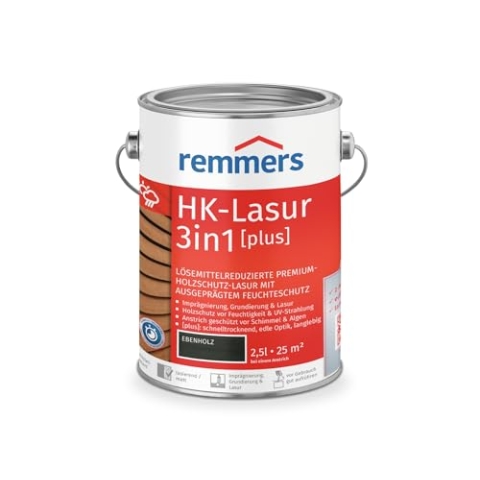 Remmers HK-Lasur 3in1 [plus] ebenholz, matt, 2,5 Liter, Lösemittelreduzierte Premium-Holzschutz-Lasur für außen, 3in1, schnelltrocknend, langlebig