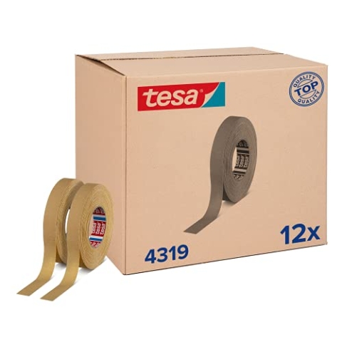 tesa tesakrepp 4319 für Kurven im 12er Pack - Malerband für Kurven und Rundungen bei Malerarbeiten - hellbraun - 12 Rollen je 50 m x 25 mm