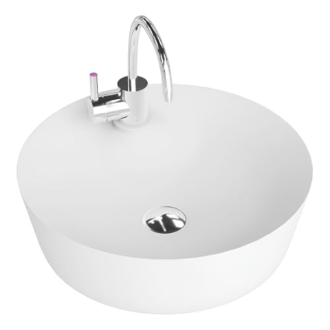 LAVITA Aufsatzwaschtisch Caribe Aufsatzwaschbecken Rund Waschbecken ohne Überlauf und mit Hahnloch Aus hochwertigem Porzellan Waschtisch modernes Badkeramik Waschplatz 43,5x43,5x13 cm Weiß Glanz