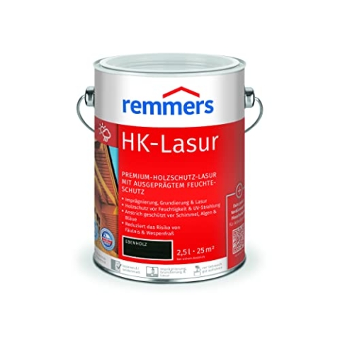 Remmers HK-Lasur ebenholz, 2,5 Liter, Holzlasur aussen, 3facher Holzschutz mit Imprägnierung + Grundierung + Lasur, Feuchtigkeit- und UV-Schutz