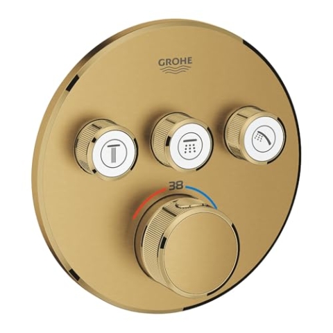 Grohe Grohtherm SmartControl Thermostat mit drei Ventilen, runde Wandrosette, Farbe: Cool Sonnenaufgang gebürstet - 29121GN0