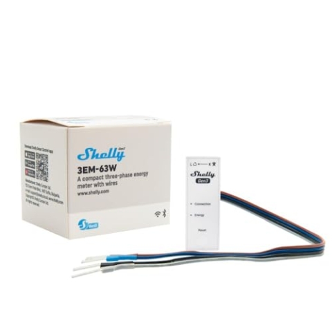 Shelly 3EM-63W Gen3, WLAN-Energiemessgerät für Drei- oder Einphasenanlagen, Echtzeit-Vier-Quadranten-Messung, Keine Lastschwelle, Photovoltaik-kompatibel, Kein Hub Erforderlich