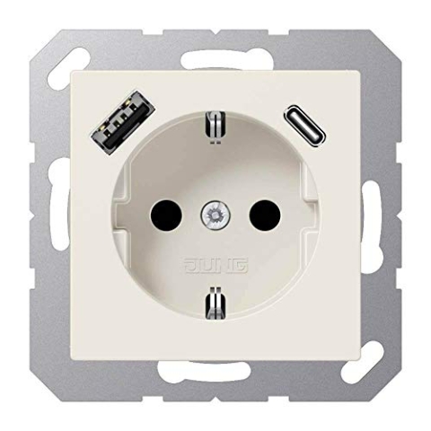 Jung A1520-15CA SCHUKO-Steckdose mit USB Typ AC (max. 3A) mit erhöhtem Berührungsschutz (Thermoplast bruchsicher) Weiß Serie A