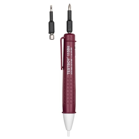 Testboy 115 Bit berührungsloser Spannungstester ab 12 V AC mit integrierter Bitaufnahme (hochwertiger Volt Detektor mit LED-Anzeige, inkl. Schraubendreher Funktion), Rot