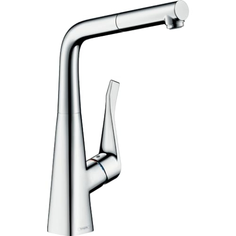 hansgrohe Metris Einhebel-Küchenarmatur, Komfort-Höhe 320mm mit ausziehbarem und schwenkbarem Auslauf, Chrom