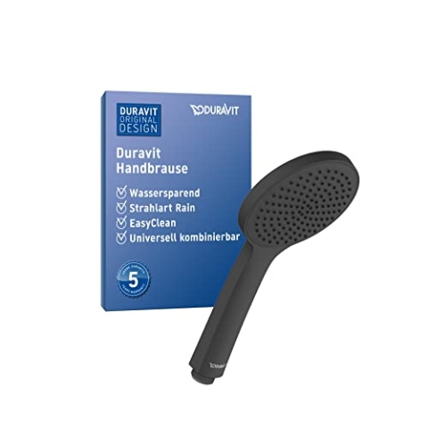Duravit Universal Duschkopf, Duschbrause Strahlart Rain, Handbrause rund (Ø 110 mm), Brausekopf mit wassersparender MinusFlow-Funktion, reinigungsfreundlich, Schwarz Matt