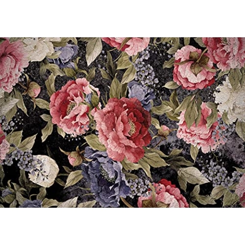 Forwall Fototapete Blumen Pfingstrosen rot Rosen Romantisch Retro Wohnzimmer Schlafzimmer Vlies Tapete Wandtapete UV-Beständig Hohe Auflösung Montagefertig (13545, V8 (368x254 cm) 4 Bahnen)