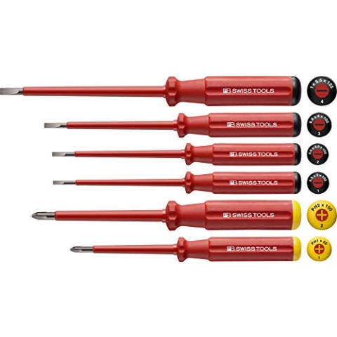 PB Swiss Tools PHILLIPS SCHLITZ Schraubendreher-Set Elektriker VDE PB 5542, 6-tlg. (PH1/PH2/1/2/3/4), Isoliert bis 1.000 Volt, 100% Swiss Made, Unbegrenzte Garantie, Rot