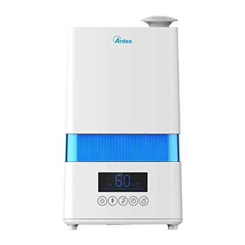 ARDES - AR8U20 Ionisierender Ultraschall-Luftbefeuchter NEBULO DIGITAL 30W, profess., leiser Luftbefeuchter m. Hygrometer, Fassungsverm. 4,5 Liter, 4 Dampfstufen, LED-Display, 12-Stunden-Timer, weiß