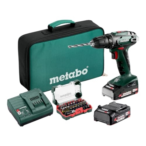 Metabo Akku-Bohrschrauber BS 18 – 602207930 – 18 V – Mit 32-teiliger Bit-Box – Inklusive zwei Akkus und Ladegerät