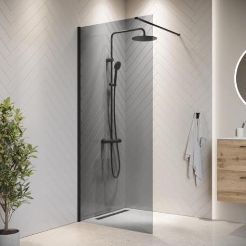 Badplaats B.V. Duschwand Rizani 80 x 200cm Glas Duschabtrennung Schwarz - Walk-In Dusche Nano Duschtrennwand