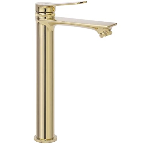 Rea Waschtischarmatur VIRAL GOLD HIGH Wasserhahn Bad Badarmatur aus Messing Armatur für Waschbecken Badezimmer Mischbatterie Waschbecken Einhebel (Gold)