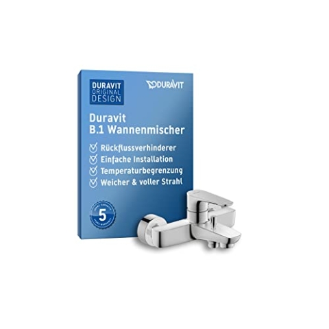Duravit B.1 Wannenarmatur Aufputz für 2 Verbraucher mit Umstellventil, Einhebel-Wannenmischer mit Keramikmischsystem, Badewannenarmatur in Chrom