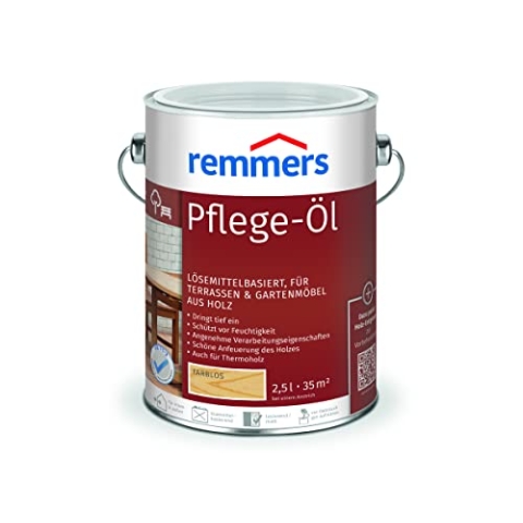Remmers Pflege-Öl farblos, 2,5 Liter, Holzöl für Holz innen und außen, wasserabweisend, wetterfest, für Gartenmöbel und Holzterrassen geeignet
