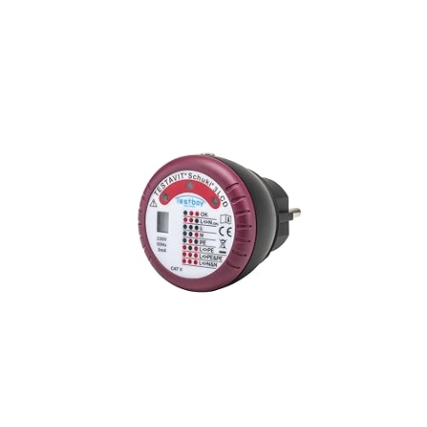 Testavit Schuki 3 LCD Steckdosenprüfgerät und Fingerkontakt zur Überprüfung des Schutzsleiteranschlusses (LED-Anzeige, sichere Überprüfung), Rot/Schwarz