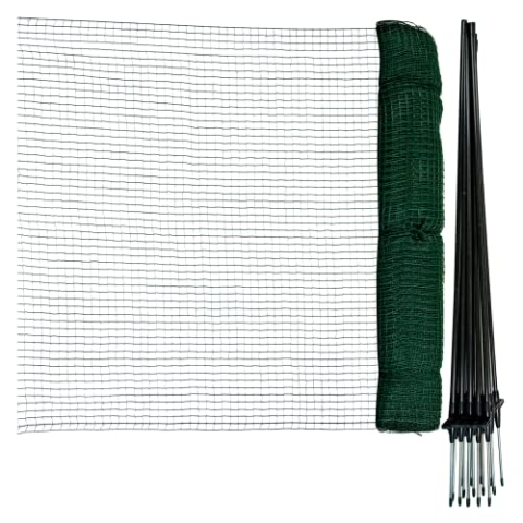 horizont Begrenzungszaun FLEX, 25 m lang & 90 cm hoch, engmaschig, mobiler Spezialzaun mit 15 separaten Pfählen aus Fiberglas, Gartennetz, Hundezaun, Absperrzaun, für Camping