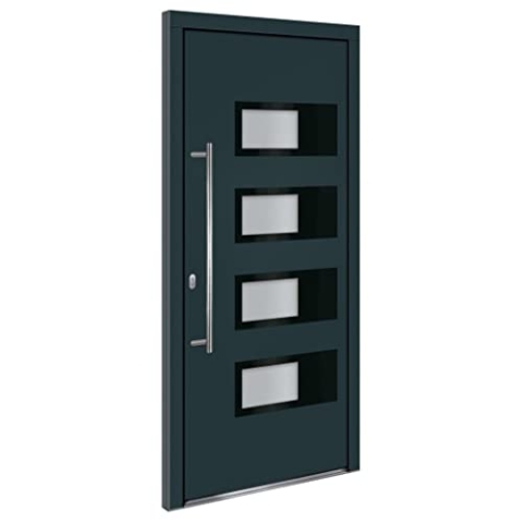 vidaXL Haustür, Tür mit verstellbarer Scharniere, Eingangstür mit einem 5 Wege Sicherheitsschloss, Vordertür Aluminiumtür, Anthrazit Aluminium und PVC
