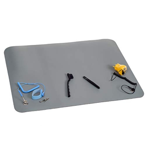 QUADRIOS GmbH ESD Schutz Komplettset,Premium Plus' prof. Arbeitsplatz Antistatik Matte 65 x 50 cm ESD-Pinsel, Pinzette, Armgelenkband, Spiralkabel, Erdungskabel, Erdungsstecker Norm EN 61340-5-1