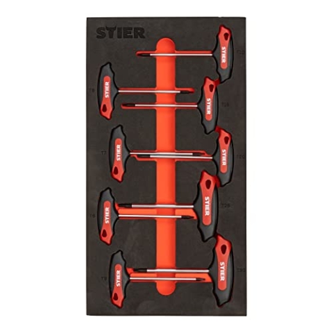 STIER T-Griff-Schraubendreher-Satz Torx TX15 - TX45 mm 6-teilig in Weichschaumeinlage (EVA), torx Schraubendreher Set, innensechskant t-Griff, Innensechskantschlüssel