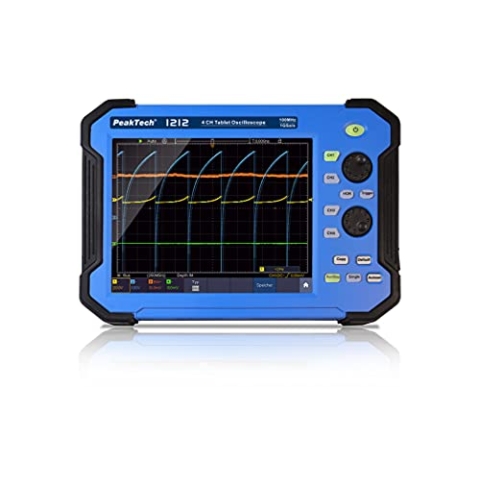PeakTech 1212 – Tragbares 4-Kanal Oszilloskop, Tablet oscilloscope, 8" Touchscreen, Elektronisches Messgerät, Multimeter, Digitales 100 MHz Akku Oszilloskop, max. Abtastrate 1 GS/s / 400V - CAT II