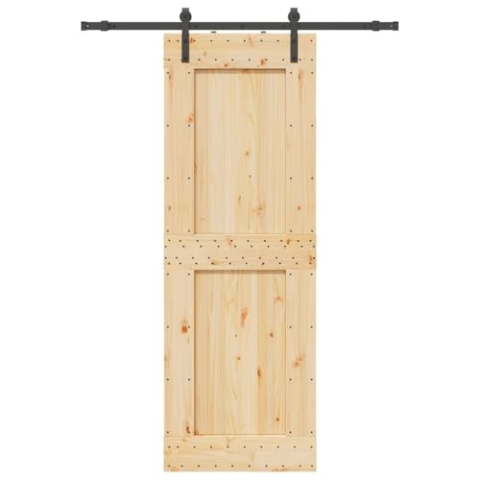 vidaXL Schiebetür mit Beschlag 85x210 cm Massivholz Kiefer, Innentür, Holzschiebetür, Scheunentür, Innenschiebetür, Holz Schiebetür, Innenscheunentür