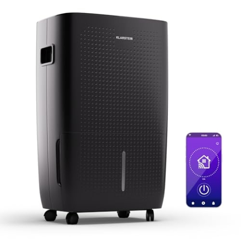 Klarstein Luftentfeuchter Elektrisch bis 65m2, Smart Luftentfeuchter für Wohnung, Bad & Keller, Luft-Entfeuchter Leise, Elektrischer Dehumidifier mit WLAN IoT App, Bautrockner mit 60 L Kapazität