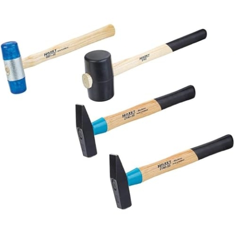 HAZET Hammer Satz 2140/4, 4-teilig, Schlosserhammer 300 g und 500 g, Plastikhammer mit auswechselbaren Köpfen, Gummihammer, längere Lebensdauer durch BluGuard