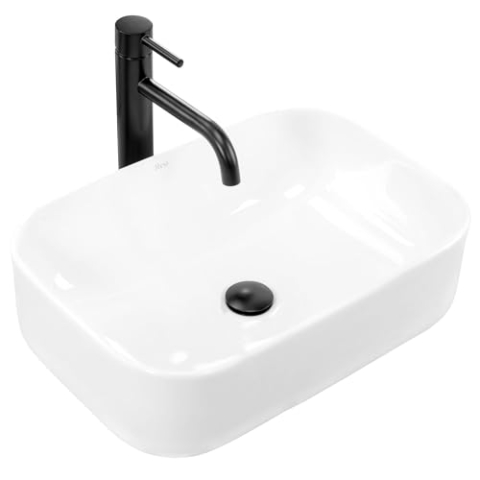 Rea Waschbecken Waschtisch Aufsatzwaschbecken Keramik Handwaschbecken Aufsatz Waschschale Rechteckig Weiß 40x50