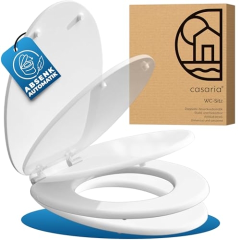 CASARIA® Toilettendeckel mit doppelter Absenkautomatik MDF rostfreie Metall Scharniere WC Sitz 175kg Belastbar Antibakteriell Toilettensitz weiß