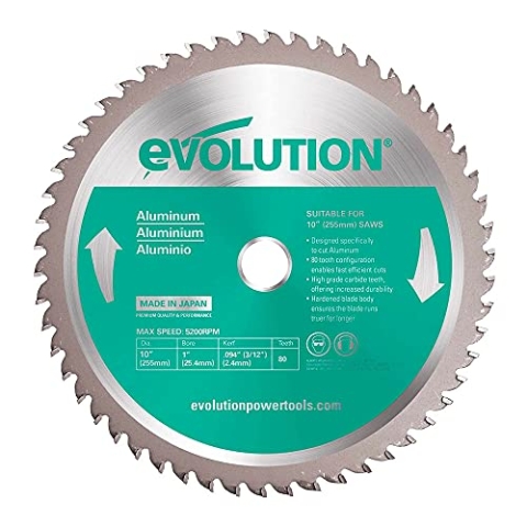 Evolution A255TCT-80MS - 255 mm Sägeblatt zum Schneiden von Aluminium - Metall-Sägeblatt Hartmetallbestückung erzeugt praktisch keine Hitze, Grate oder Funken