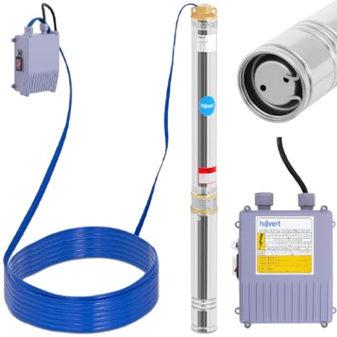 hillvert HT-ROBSON-SP1100-101 Brunnenpumpe 6.000 l/h 1.100 W 101 m Sandgehalt max. 25% Garten Tiefbrunnenpumpe Unterwasserpumpe, Silber, Blau, Gold, Weiß