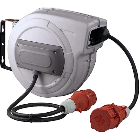 as - Schwabe Automatischer Kabelaufroller 10 m H07RN-F 5G1,5, CEE Stecker, 180° schwenkbar, 1 m Zuleitung mit CEE Kupplung, 400V/16A/5-polig, max. 7kW, IP44, 12648