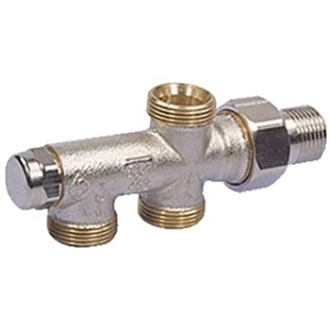 Heimeier Verteiler DUOLUX M24 x 1.5mm m.Absperrung, Rotguss vernickelt 3801-02.000