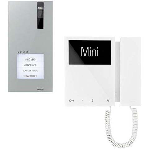 Comelit 8461M X Einfamilien-Set mit Vierkanttaste und Mini-Monitor, Simplebus-System, schwarz