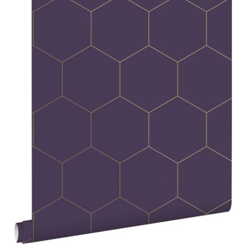 ESTAhome Tapete Wabenmuster Dunkelviolett und Gold 0,53 x 10,05 m