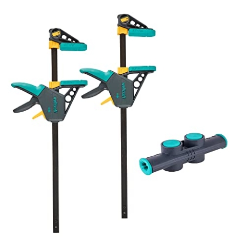 wolfcraft XL-Einhandzwingen-Set - 8624000 - flexible Spannweiten von bis zu 1060 mm - Spannkraft 120 kg - 2 Einhandzwingen PRO L + Connector