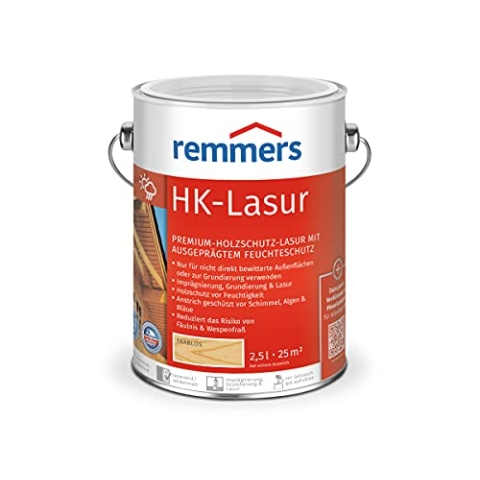 Remmers HK-Lasur farblos, 2,5 Liter, Holzlasur aussen, 3facher Holzschutz mit Imprägnierung + Grundierung + Lasur, Feuchtigkeit- und UV-Schutz