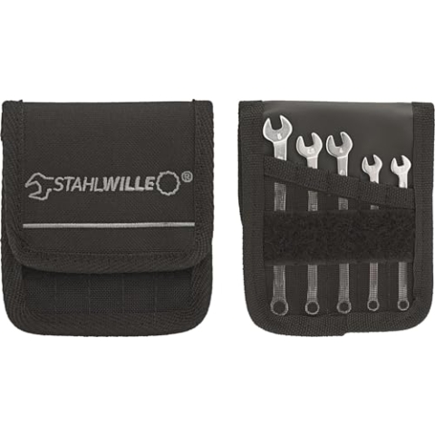 STAHLWILLE 16/5 l Ring-Maulschlüssel Set 5-tlg. (SW 3,2 – 5 mm) l Mini Schraubenschlüssel in praktischer Rolltasche l Made in Germany