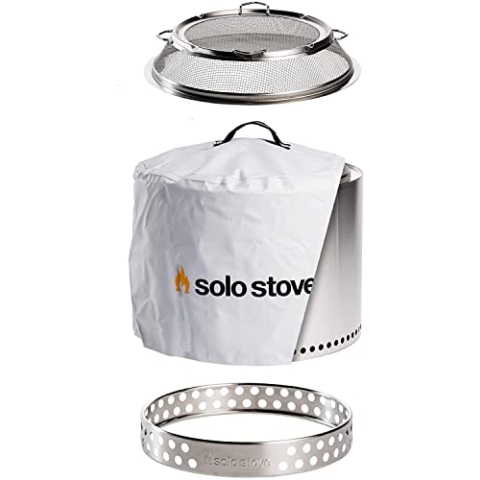 Solo Stove Feuerschale „Bonfire“ - Outdoor-Kamin aus Edelstahl, rauchfrei - Set mit Standfuß, Funkenschutz & Schutzhülle - Tragbare Feuerstelle für Terrasse, Garten - ⌀ 49,5 cm, Höhe 44,5cm