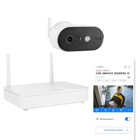 ABUS Akku-Kamera Pro mit Basisstation (PPIC91000) – Smarte kabellose Überwachungskamera mit Weißlicht-LED