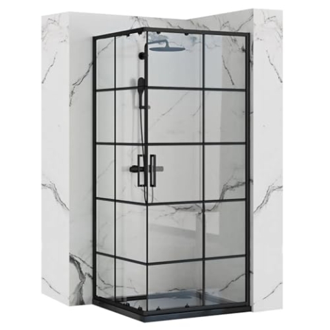 Rea CONCEPT SCHWARZ Duschkabine 90X90x190 cm Transparentes gehärtetes Sicherheitsglas 5 mm (Schwarz) Ohne Duschwanne