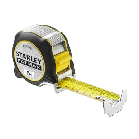 STANLEY FATMAX Bandmaß XTREME 5m (mit integrierter Fingerbremse, Band 16cm mit BLADEAMOR-Überzug, extra großer Haken, beidseitig bedrucktes Band, stabiles Bi-Material Gehäuse) FMHT38214-0