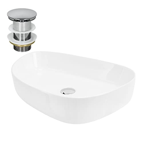 ML-Design Waschbecken aus Keramik in Weiß 55x42x18 cm Oval inkl. Ablaufgarnitur, Moderne Aufsatzwaschbecken, Design Waschtisch Aufsatz-Waschschale Waschplatz Handwaschbecken, für Badezimmer/Gäste-WC