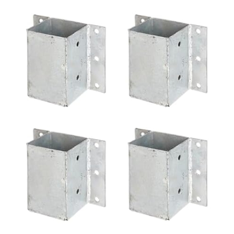 Alberts 4er Set Pfostenträger für L- und U-Steine o. Mauern | zum Anschrauben | feuerverzinkt | 91 x 91 mm