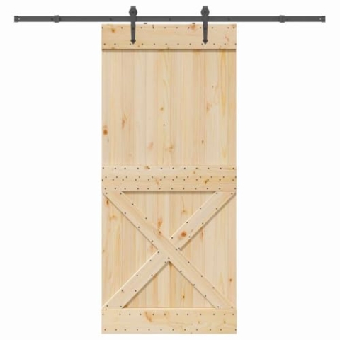 vidaXL Schiebetür mit Beschlag 100x210 cm Massivholz Kiefer, Innentür, Holzschiebetür, Scheunentür, Innenschiebetür, Holz Schiebetür, Innenscheunentür