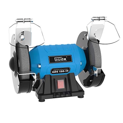 Güde Doppelschleifer GDS 150-15 (250 W, 2980 1/min Motordrehzahl, Grob- & Feinschleifscheibe 36|60 K, 150 mm ø, stabiler Maschinenfuß, kugelgelagerte Schleifachsen, verstellbare Arbeitsauflagen), Blau